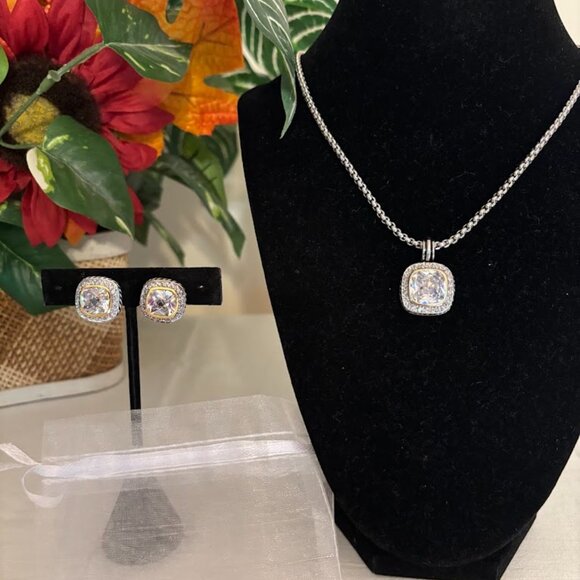 Jewelry - NEW Set of Clear Color Pierced Earrings and Pendant with Chain (21") and Pouch